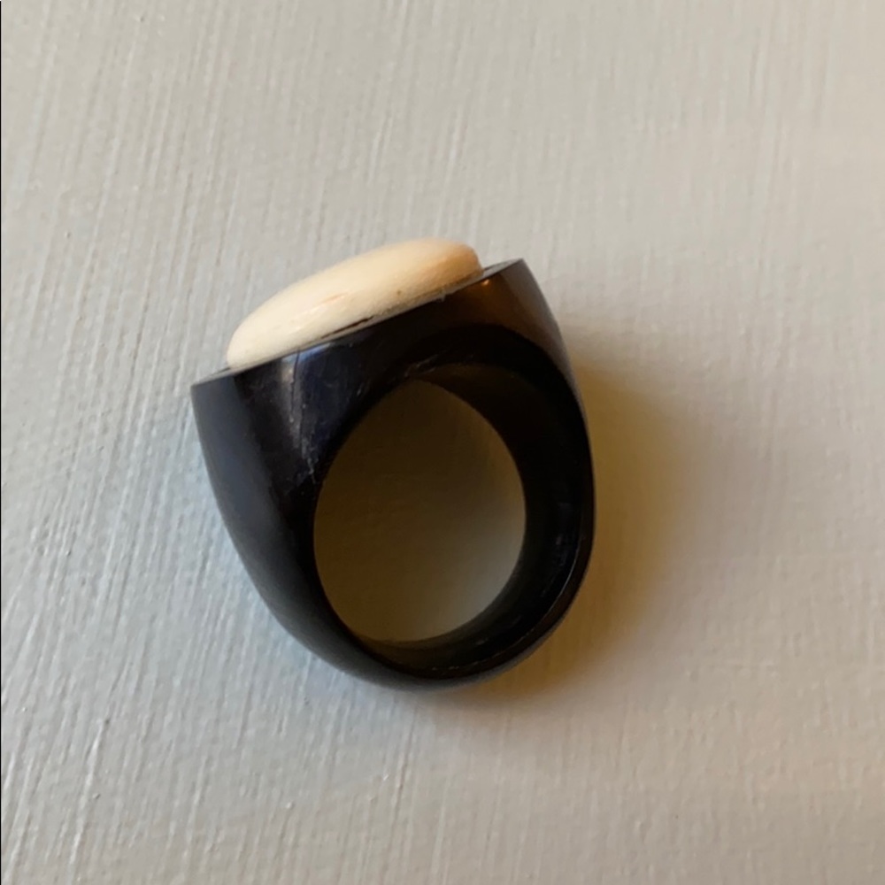 Ebony wood and ivory colored statement ring
